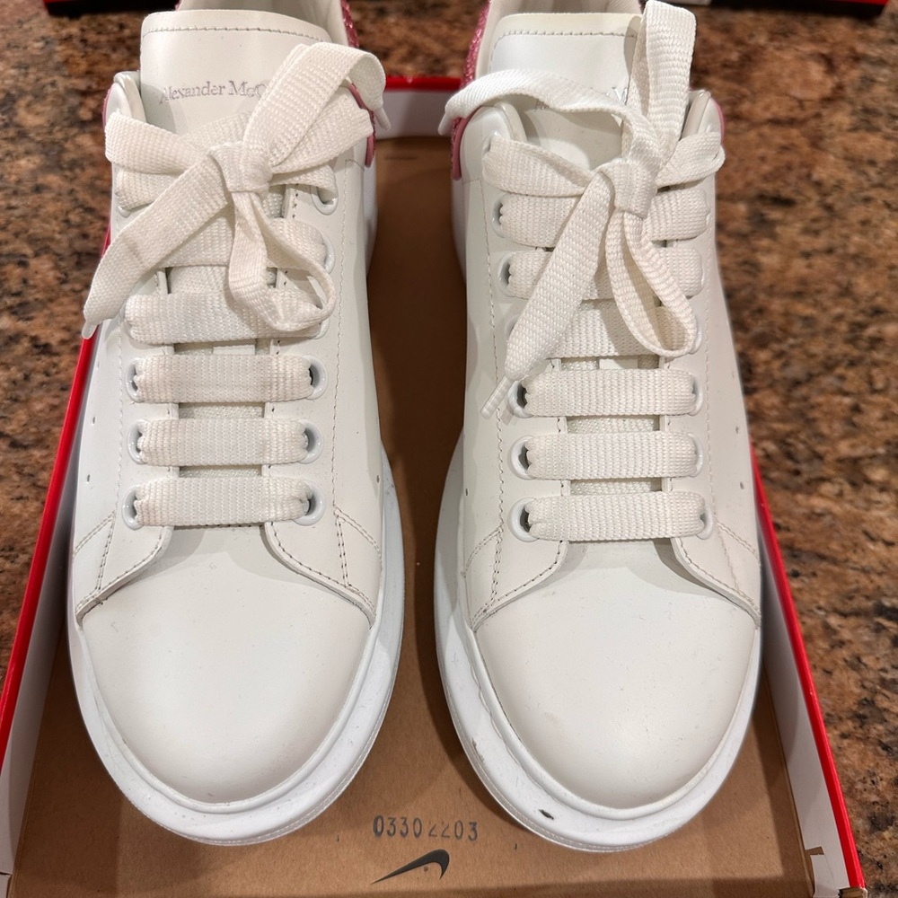 Alexander McQueen White with Pink Glitter Sneakers